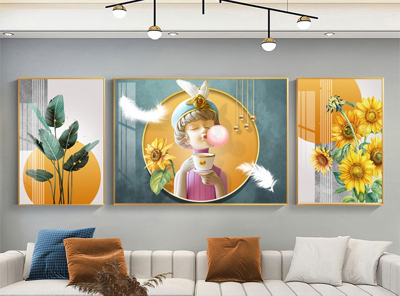 沙發(fā)背景墻壁畫北歐大氣晶瓷三聯(lián)掛畫