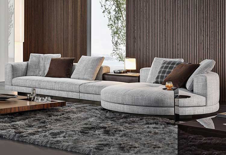 極簡布藝沙圓形貴妃轉(zhuǎn)角組合別墅款